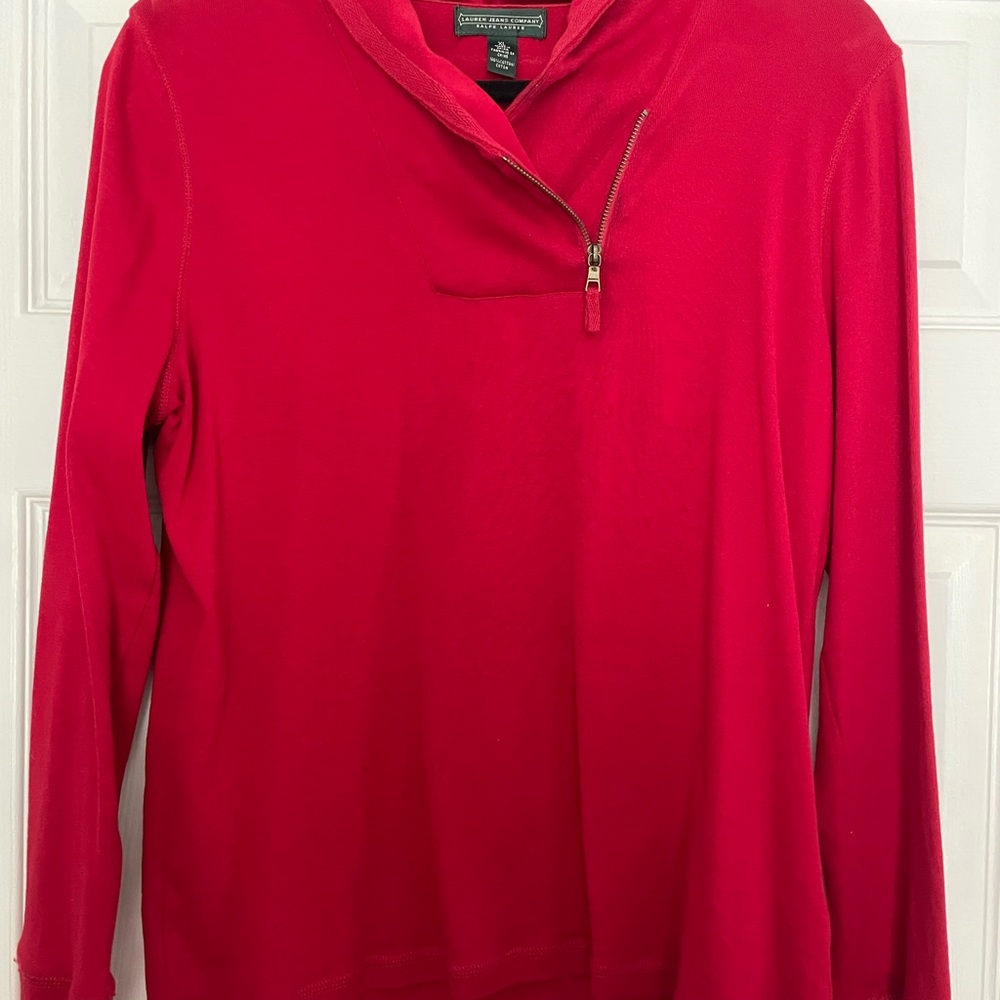 Ralph Lauren Red Long Sleeve Top with zip neck Size XL